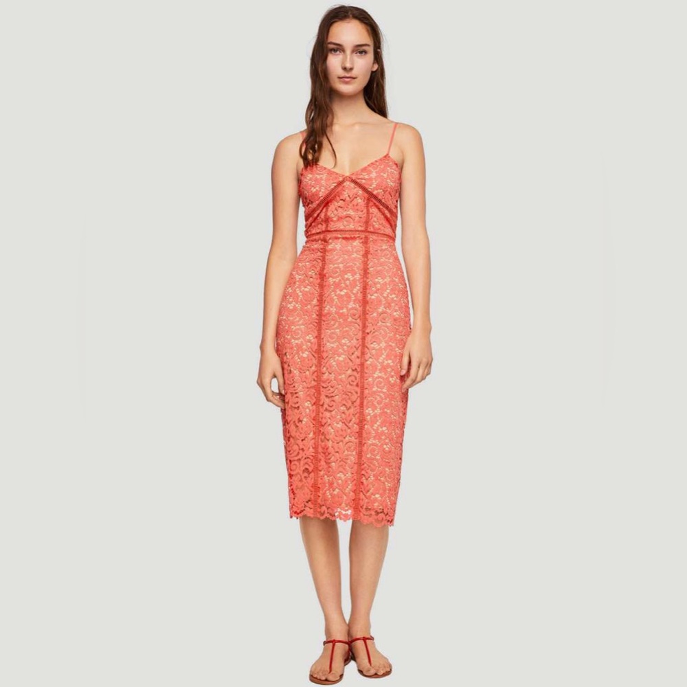 NWT MANGO Women Coral Orange Self Design Bodycon Dress